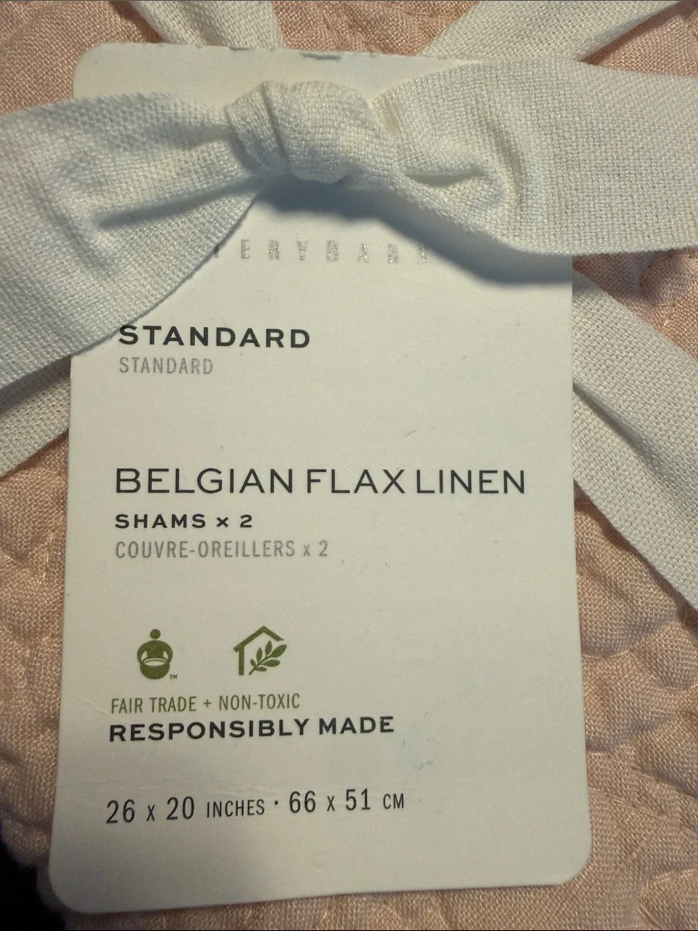 Pottery Barn Belgian Flax Linen Quilted Standard Shams Set/2 Pale Pink